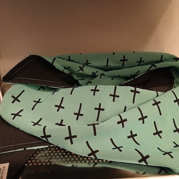 NEW Gothic Cross Scarf Turquoise Dark Gray 2 sided 10x42" Chiffon & Polycotton - Picture 4 of 6